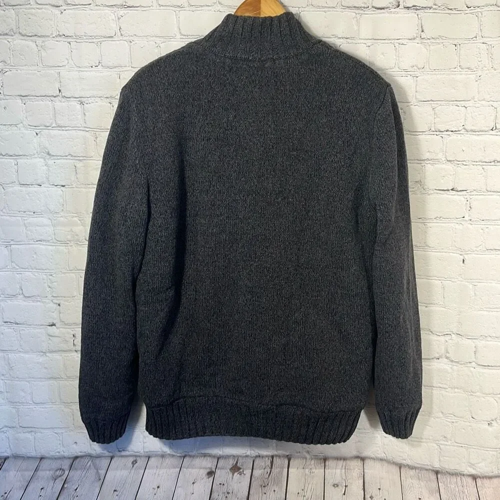 Boston Traders Sweater Mens Medium Full‎ Zip Cable Knit Sherpa Lined Gray Jacket